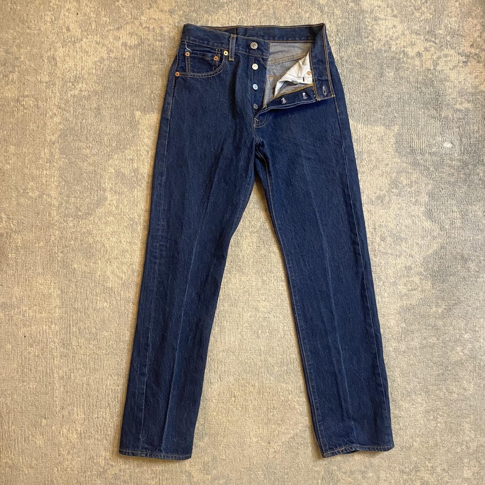 Levis 501 Jeans Mens 27x31 Blue Dark Wash Straight 100% Cotton Denim Pants READ*